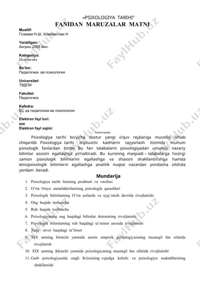 psixologiya tarixi — DOC