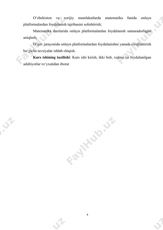ni beradi.[footnoteref:1] [1: geogebra. (2023). "interactive tools for mathematics teaching."] matematikani o‘qitishda raqamli ta’lim muhitining ahamiyatini tushunish uchun, avvalo, ushbu sohada mavjud bo‘lgan ilmiy ishlar va resurslarni tahlil qilish zarur. maqolalarda raqamli ta’lim texnologiyalarining ta’lim jarayoniga qanday ta’sir ko‘rsatishi va uning samaradorligini qanday oshirishi haqida keng ma’lumotlar berilgan. adabiyotlarni tahlil qilishda quyidagi asosiy yo‘nalishlarga e’tibor qaratish mumkin: 1. raqamli ta’lim muhitining rivojlanishi: raqamli ta’lim muhitining o‘rni va uning ta’lim jarayoniga qo‘shgan hissasini o‘rganish uchun zamonaviy tadqiqotlar va maqolalar asosida o‘qitishning yangi yondashuvlari tahlil qilindi. misol uchun, khan academy (2023) va coursera (2023) kabi raqamli ta’lim platformalarida matematikani o‘qitishda foydalaniladigan metodlar va vositalar ko‘rib chiqilgan. ushbu platformalar nafaqat o‘quvchilarga interaktiv ta’limni taklif qiladi, balki o‘qituvchilarga ham o‘quv jarayonini nazorat qilish va individual yondashuvlarni amalga oshirish imkonini beradi. 2. geogebra va wolfram alpha: geogebra va wolfram alpha kabi dasturlarning matematikani o‘qitishda o‘quvchilarning tushunishini yaxshilashdagi roli o‘rganilgan. geogebra (2023) matematik tushunchalarni vizual tarzda …
