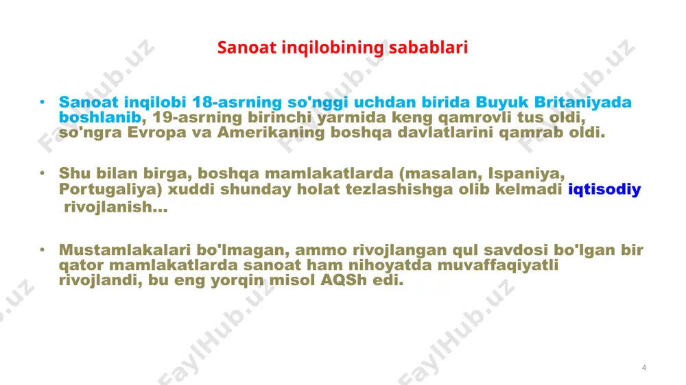 ri mumkin edi. ushbu malakani oshirish usuli juda keng tarqalgan edi, ba'zi mamlakatlarda, masalan, frantsiya va shvetsiyada, hatto ishchilarni chet elda amaliyotga yuborish mumkin edi. stajyorlar, hozirgi kabi, odatda o'zlarining ishlarini qayd etib boradilar, ular bugungi kungacha davr yodgorliklari sifatida saqlanib qolgan. bilimlarni yoyishning yana bir usuli falsafiy jamiyatlar va doiralar bo'lib, ularning a'zolari, xususan, o'sha paytlarda tabiatshunoslik deb nomlangan "tabiiy falsafa" ni va uning amaliy qo'llanmalarini o'rgandilar. ba'zi jamiyatlar o'z faoliyati to'g'risida hisobotlarni e'lon qildilar, shu asosda keyinchalik ilmiy jurnallar va boshqa davriy nashrlar, shu jumladan ensiklopediyalar paydo bo'ldi. o'rta asr universitetlari sanoat inqilobi davrida ham o'zgarib, ularning ta'lim standartlari zamonaviy talablarga yaqinlashdi. bundan tashqari, yangi oliy o'quv yurtlari, xususan, politexnika va ixtisoslashgan institutlar va akademiyalar paydo bo'ldi. 20 abraxam darbining toshko'mirdan koks olishni ixtiro qildi. uning o'g'li abraxam darbi ii shaxtalardan suvni chiqarishda ishlatiladigan bug' mashinasini yaratdi. abraxam darbi xulosa qilib aytish kerakki, evropadagi sanoat inqilobi bir qator …