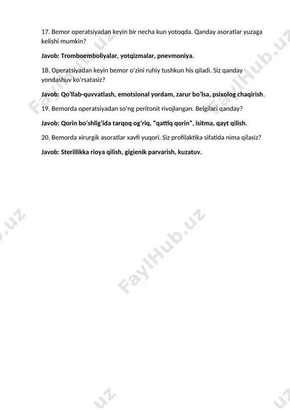 xirurgiyadan vaziyatli masala bo‘yicha hamshiralik testlar - Page 3
