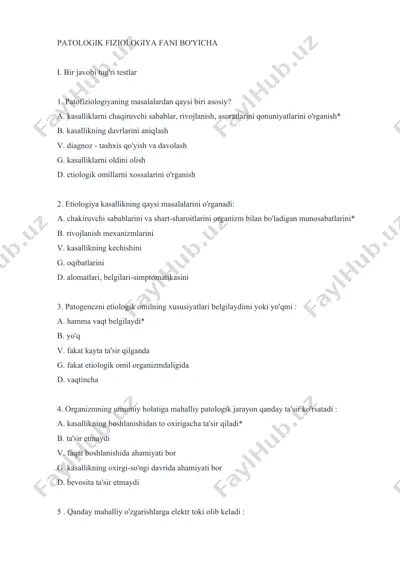patologik fiziologiya faniga oid test savollari — DOCX