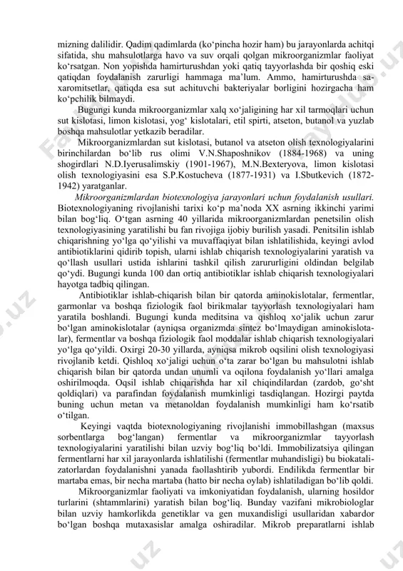 ordam berish. ma’lumki, amaliy seleksiya ikkita muhim yondashishga bog‘liq: birinchidan irsiy xilma-xillikka va ikkinchidan genotiplar seleksiyasiga. hujayra texnologiyasi irsiy xilma-xillikni yaratishda mutloq boshqacha yo‘l tutadi, ya’ni o‘zini klonlash natijasida hujayrada induksiyalashgan mutant olish, hujayra seleksiyasi, somatik hujayralarni gibridlash, sitoplazmatik genlarni ko‘chirib o‘tkazish va boshqalar. agar chorvachilikda sun’iy qochirish sistemasi ishlab chiqilgandan keyin bir buqadan minglab nasl olish imkoniyati tug‘ilgan bo‘lsa, yuqori mahsuldor sigirdan nasl olish esa past darajada (5-6 ta buzoq) bo‘lib, mana shu tabiiy to‘siqni olib tashlash biotexnologiya tufayli amalga oshdi. shunday usullardan biri embrionlarni ko‘chirib o‘tkazishdir. embrionlarni ko‘chirib o‘tkazish esa o‘z navbatida quyidagi 4 omilga bog‘liq: 1. ko‘plab urg‘ochi hujayralarni chiqarish va ularni otalantirish: 2. embrion yig‘ish: 3.embrionni ko‘chirib o‘tkazish: 4.embrionni muzlatish va saqlash. ma’lumki qishloq xo‘jaligida yer ishlab chiqarishning asosi hisoblandi. yerning unumdorligi esa uning tarkibidagi saprofit bakteriyalarga bog‘liq. ularning asosiy vazifasi yerdagi organik moddalarni o‘simliklar foydalanadigan darajaga keltirish va havodan azotni o‘zlashtirishdir. bu jarayondagi biotexnologiyaning vazifasi …