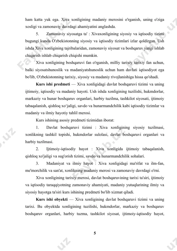 xi. bu obyektda xonligining tuzilishi, hukmdorlar, markaziy va boshqaruv boshqaruv organlari, harbiy tuzma, tashkilot siyosat, ijtimoiy-iqtisodiy hayot, qishloq xo'jaligi, savdo va hunarmandchilik, madaniy va ilmiy hayot hamda xiva ligining madaniy merosi tahlili. xiva xonligining davlat boshqaruvi tizimi, uning siyosiy va ijtimoiy strukturalari, iqtisodiy rivojlanishi, madaniyat va ilm-fan sohalaridagi yutuqlari kurs ishi obyekti sifatida o'rganiladi. bu asosan xiva xonligi yerda amalga oshirilgan tuzilmalar, hukmdorlar va qonun hujjatlariga muvofiq, davlat boshqaruvining tuzilishi, uning oziga xosligini tashkil etilgan barcha ijtimoiy, iqtisodiy va madaniy kapital obyektda keltiriladi. kurs ishi maqsadi — xiva xonligining davlat boshqaruvi, uning siyosati, ijtimoiy-iqtisodiy va madaniy hayotini tahlil qilish orqali, o'shadagi boshqaruv jarayonlari va tizimlarining tibbiy yordami, xiva xonligining tarixiy merosini o'rganish va uning hozirgi davrdagi ahamiyatini oshirishdir. xivaxonligining siyosiy boshqaruvi, markaziy va boshqaruv boshqaruv organlari, harbiy tizim va tashkilot siyosati, tizim, iqtisodiy tizimlar (qishloq xo'jaligi, savdo va hunarmandchilik) va madaniy taraqqiyoti zamonaviy o'zbek tarixshunosligi, siyosatshunoslik va iqtisodiy fanlari uchun …