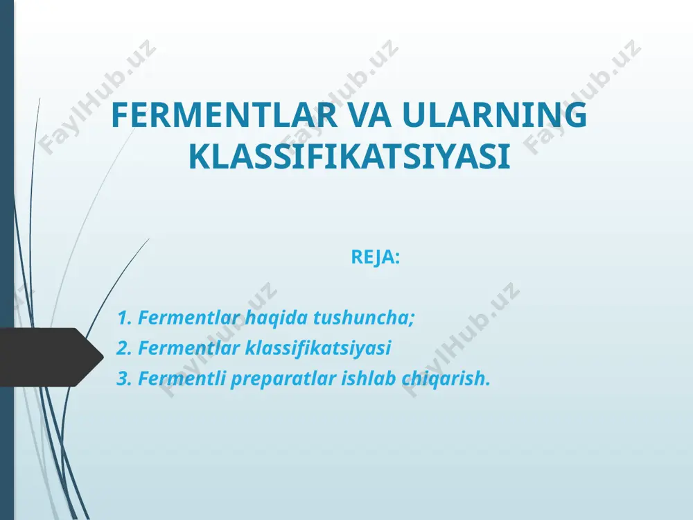 orida ta’kidlanganidek, kо‘p mikroorganizmlar katta miqdorda kultural muhitga chiqadigan fermentlar hosil qiladilar. bu fermentlar asosan oqsil, kraxmal, sellyuloza, yog‘larni va boshqa suvda erimaydigan moddalarni parchalaydigan gidrolazalarga taalluqlidir. bir qancha fermentlar faqat mikroorganizmlardagina uchraydi. molekula holidagi azotdan ammiak hosil qilishda ishtirok etadigan nitrogenaza fermenti azotni о‘zlashtirish qobiliyatiga ega bо‘lgan bakteriyalardagina uchrashi aniqlangan. fermentlar (enzimlar) — ayrim bakteriyalarning xarakterli xususiyatlaridan yana biri ularning anorganik substratlarni: ammiakni, nitritlarni, sulfid va oltingugurtni boshqa birikmalarini, va shunga о‘xshash ikki valentli temirni oksidlash qobiliyatidir. bunday jarayonlarni amalga oshishi mikroorganizmlarda alohida fermentlarning mavjudligi bilan bog‘liqdir. bir qancha bakteriyalar va suv о‘tlari molekula holidagi vodorod hosil qilishi hamda oksidlanish-qaytarilish reaksiyalarini olib boruvchi degidrogenaza fermentlari saqlashi aniqlangan. fermentlar (enzimlar) — kо‘pchilik bakteriyalar ularga metan, metanol, metillangan aminlarni, uglerod oksidini va boshqa bir xil uglerodli birikmalardan substrat sifatida foydalanib, о‘sish va rivojlanishga yordam beradigan fermentlarni sintezlash qobiliyatiga ega. atrof muhitni, uni ifloslantiruvchi bir qancha moddalardan tozalash mikroorganizmlar ishlab chiqaradigan fermentlar …