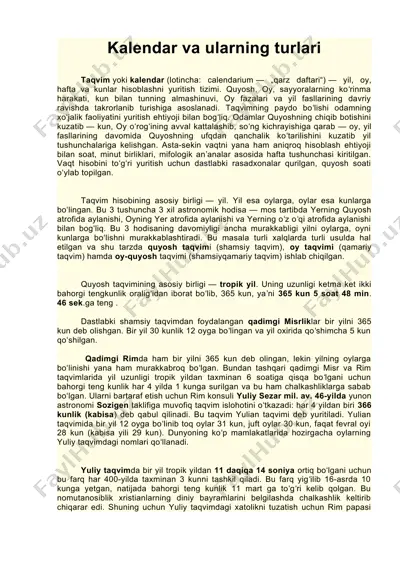 kalendar va ularning turlari — DOCX