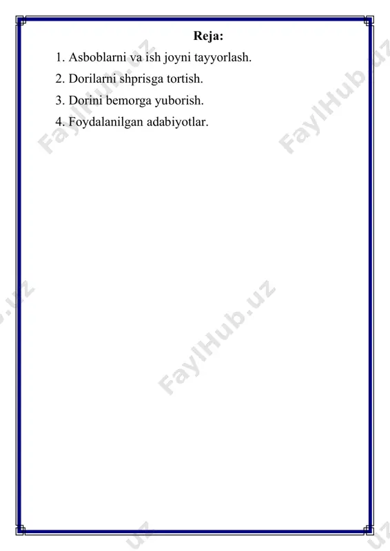 ishonch hosil qiling.  tozalash qulayligi uchun oldindan steril qog'ozli astar yoki toza qog'oz sochiqni qo'yishni xohlashingiz mumkin.  asboblaringizni ulardan foydalanish tartibida joylashtiring. masalan, spirtli salfetkalaringizni o'zingizga eng yaqin joyga qo'ying, keyin dori, shprits va igna, so'ngra paxta to'plari va/yoki bintlarni qo'ying. https://www.wikihow.com/give-a-shot#/image:give-a-shot-step-3.jpg https://www.wikihow.com/give-a-shot#/image:give-a-shot-step-3.jpg https://www.wikihow.com/give-a-shot#/image:give-a-shot-step-3.jpg toza, bir martalik qo'lqop kiying. qo'llaringiz allaqachon ehtiyotkorlik bilan yuvilgan bo'lsa ham, qo'shimcha ehtiyot chorasi sifatida bir martalik qo'lqop kiyish oqilona. agar biron-bir nuqtada siz nopok narsaga yoki sirtga tegsangiz, ko'zingizni ishqalang, qichimangiz va hokazo, qo'lqoplaringizni tashlang va almashtiring.  qo'lqoplaringiz ifloslanish ehtimolini kamaytirish uchun in'ektsiyani yuborishdan oldin ularni kiyishni kuting. dozangizni 3 marta o'qing. dozalash bo'yicha ko'rsatmalarni o'qish uchun ko'p vaqt ajrating va ularni tushunganingizga ishonch hosil qiling. ba'zi dorilar juda https://www.wikihow.com/give-a-shot#/image:give-a-shot-step-4.jpg https://www.wikihow.com/give-a-shot#/image:give-a-shot-step-4.jpg https://www.wikihow.com/give-a-shot#/image:give-a-shot-step-4.jpg aniq dozalarga ega bo'lishi mumkin va dori-darmonlarni haddan tashqari ko'p berish zararli yon ta'sirga olib kelishi mumkin. davom etishdan oldin, siz in'ektsiyada qancha dori berishingizni aniq bilib oling - …