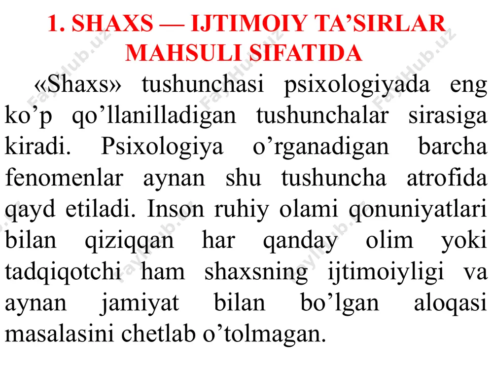 shunday qilib, shaxs turli ijtimoiy munosabatlar tizimi ta’sirida bo’ladi va ko’plab ijtimoiy institutlar (oila, mahalla, o’quv maskanlari, mehnat kollektivlari, norasmiy tashkilotlar, din, san’at, madaniyat va boshq.) bilan bog’liq bo’ladi. 14 2. ijtimoiy normalar, sanksiyalar va shaxs ijtimoiy norma — shaxs hayotida shunday kategoriyaki, u jamiyatning o’z a’zolari xulq-atvoriga nisbatan ishlab chiqqan va ko’pchilik tomonidan e’tirof etilgan xarakatlar talablaridir. bu normalarni ayrim-alohida odam ishlab chiqmaydi, ular bir kun yoki bir vaziyatda ham ishlab chiqilmaydi. ularning paydo bo’lishi ijtimoiy tajriba, hayotiy vaziyatlarda ko’pchilik tomonidan e’tirof etilganligi fakti bilan xarakterlanadi, har bir jamiyat, davr, millat va ijtimoiy guruh psixologiyada muhrlanadi. 15 ijtimoiy normalarning u yoki bu davrda, u yoki bu toifa vakili bo’lmish shaxs tomonidan qay darajada bajarilishi yoki unga amal qilinayotganligi ijtimoiy sanksiyalar orqali nazorat qilinadi. ijtimoiy sanksiyalar - normalarning shaxs xulqida namoyon bo’lishini nazorat qiluvchi jazo va rag’batlantirish mexanizmlari bo’lib, ularning borligi tufayli biz har bir alohida vaziyatlarda ijtimoiy xulq normalarini …
