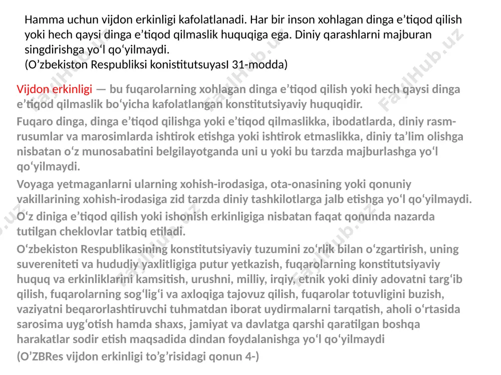 fiy asoslari kursini predmeti maqsad va vazifalari. ma’lumotlarga ko’ra, bugun dunyoda 500 ga yaqin terrorchilik tashkiloti faoliyat ko’rsatmoqda. ularning 80 foizi islom niqobi ostida faoliyat yuritadi. ular qatoriga “ishid (iroq va shom islom davlati)”, “jabha an-nusra”, “ansaru ash-sham” (suriya), “al-qoida”, “al-jihod al-islomiy”, “at-takfir va-l-hijra” (misr), “abu sayyaf” (filippin), “ozod achex”, “lashkari jihod” (indoneziya), “qurolli islomiy harakat” (jazoir), “boko haram” (nigeriya), “islom jihodi uyushmasi”, “o’zbekiston islomiy harakati” kabi tashkilotlarni kiritish mumkin. siyosiy hokimiyatga intilayotgan, diniy shiorlarni niqob qilib olgan aqidaparast oqimlar markaziy osiyo mamlakatlari, xususan, o’zbekistondagi ijtimoiy-siyosiy vaziyatga salbiy ta’sir o’tkazishga harakat qilmoqda. so’nggi yillarda “jihodchilar”, soxta “salafiylar” kabi diniy-siyosiy guruhlar, shuningdek, “xizbut tahrir” diniy-ekstremistik guruhi respublikamizda faol harakat qilishga urinmoqdalar. mutaxassislarning fikricha hozirda 100 mingdan ortiq ekstremizmning turli ko’rinishlarini o’zida tashuvchi g’oyalar targ’iboti bilan shug’ullanuvchi saytlar faoliyat olib bormoqda. internet orqali suhbat olib borish jarayonida yoshlarga kufr diyori, hijrat, jihod, shahidlik, xalifalikni tiklash kabi g’oyalar singdirlib, ular turli to’qnashuv va …