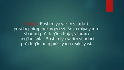 bosh miya yarim sharlari po’stlog’ining morfogenezi — PPTX