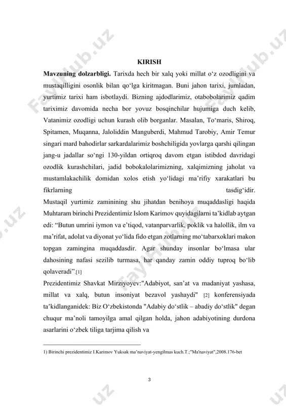 ov, o. sharafiddinov, a. rasulov kabilarning ilmiy maqolalarida o‘z haqqoniy bahosini topgan . bundan tashqari umumta’lim maktablarining 6-sinfida, hamda akademik litseylar uchun yaratilgan iii kurs “adabiyot” darsliklaridan, unversitetlar va pedagogika institutlarining filologiya fakultetlari talabalari uchun yaratilgan, “xx asr o‘zbek adabiyoti tarixi” darsliklaridan, u. normatovning “yangi o‘zbek adabiyoti” o‘quv qo‘llanmalaridan ham yozuvchi ijodiy faoliyati, nasrning hikoya, qissa, roman janrining yetuk ustasi, o‘zbek dramaturgiyasi va puplitsistikasining betakror vakili sifatidagi faoliyati o‘z aksini topgan. mavzuning maqsadi va vazifalari. xx asr o‘zbek adabiyoti tarixida odil yoqubovning o‘ziga xos o‘nini ko‘rsatish; o‘zbek romanchiligi maktabi rivojida yozuvchi romanlarining o‘rnini ta’kidlash; yozuvchining zamonaviy romanlari va ular o‘rtasidagi mantiqiy bog‘liqlikka alohida e’tibor qaratish; odil yoqubov ijodida romanlarining o‘ziga xosligini ko‘rsatish; o. yoqubov asarlarida ijodkorning obraz tanlash va unga ma’lum g‘oya va maqsadlar yuklash mahoratini ochish; har bir qahramonni o‘ziga xosliklarini topishga, boshqa asar va obrazlardan farqlarini topish; i bob. adibning hayoti va ijod faoliyati 1.1 odil yoqubov ijodida …