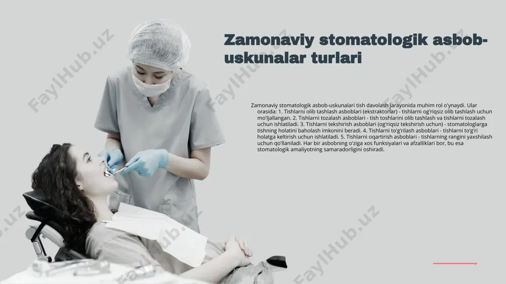 kaziladi. shuningdek, stomatologik materiallar uchun standartlar, xalqaro tuzilmalar tomonidan belgilangan metodologiyalarga muvofiq amalga oshirilishi kerak. bu jarayonlar stomatologik materiallarning sifatini ta'minlaydi va bemorlarning sog‘lig‘ini himoya qiladi. photo by getty images on unsplash sinov usullarining samaradorligi zamonaviy uskunalar zamonaviy stomatologik uskunalar yuqori aniqlik va samaradorlikni ta'minlaydi, bu esa bemorlar uchun xavfsiz va samarali davolash jarayonini yaratadi. o'qitish va malaka oshirish zarurligi yangi uskunalar bilan ishlash uchun stomatologlar o'z malakalarini yangilashlari va o'qitishdan o'tishlari zarur, bu esa vaqt va resurs talab qiladi. innovatsion texnologiyalar yangi texnologiyalar va uskunalar, masalan, 3d bosib chiqarish va raqamli diagnostika, stomatologiyada yanada samarali va tezkor test usullarini ishlab chiqish imkonini beradi. tijorat raqobati stomatologiya sohasida raqobatning oshishi, yangi texnologiyalar va uskunalarni qabul qilishni talab qiladi, bu esa kichik klinikalar uchun moliyaviy bosim yaratishi mumkin. s 0 w t innovatsiyalar stomatologiyada stomatologiyadagi innovatsiyalar: yangi texnologiyalar, samaradorlik, xizmatlar. kelajakda stomatologiyada laser davolash, raqamli izlar va 3d bosib chiqarish texnologiyalari …