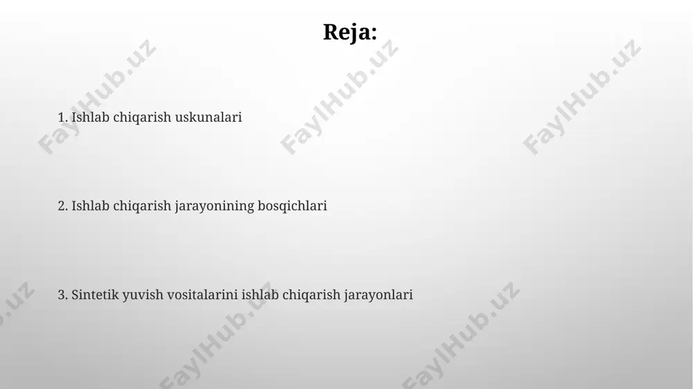 toring qilish, ma'lumotlarni tahlil qilish va nazorat qilish uchun zamonaviy scada tizimlarini integratsiya qilish xarajatlarni kamaytiradi. sulfonlash usullari va uskunalari so3 plyonkali reaktorlari nozik plyonkali sulfonlashda so3 gazining reaktiv bilan samarali kontaktini ta'minlaydi, bu esa yuqori konversiyani va mahsulot sifatini kafolatlaydi. gazsimon so3 sulfonlash zavodlarida so3 gazini suyuq oltingugurtdan hosil qilish jarayonida oltingugurt dioksidi (so2) katalitik oksidlanish orqali oltingugurt trioksidiga (so3) aylanadi. kirish “kirişinefteorgsintez” zavodi, 1974-yilda ishga tushirilgan, sintetik yog 'kislotalari va yuqori molekulali spirtlar ishlab chiqarishga mo'ljallangan bo'lib, detarjanlar uchun xom ashyo ta'minotida muhim rol o'ynaydi. “kirişi”ning zamonaviy modernizatsiya loyihalari sintetik detarjanlar ishlab chiqarishda energiya sarfini kamaytirishga va atrof-muhitga ta'sirni kamaytirishga qaratilgan zamonaviy texnologiyalarni joriy etishga yo'naltirilgan. e'tiboringiz uchun rahmat @slaydtayor_bot image2.png image5.jpg image6.jpg image7.jpg image8.jpg image9.jpg image10.jpg image11.jpg image3.png