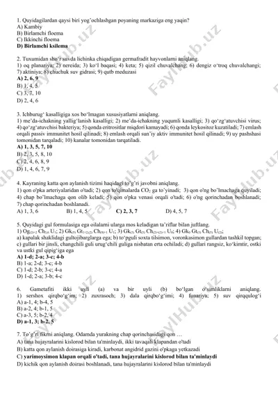 biologiya test savollari — DOCX