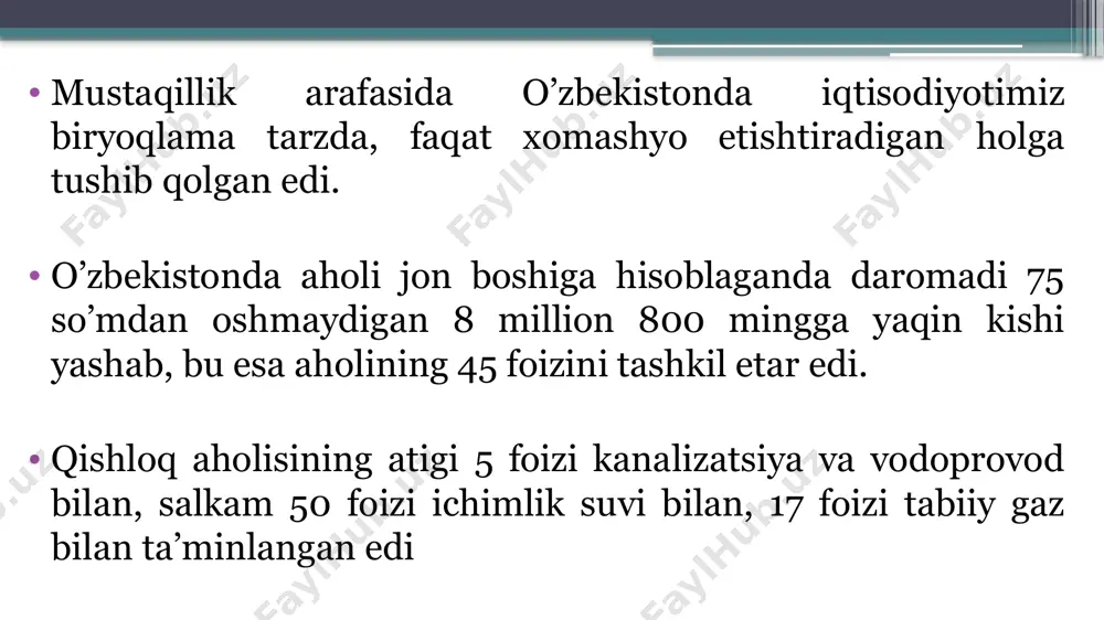tarixiy voqea – o’zbekiston respublikasi mustaqilligini e’lon qildi. 1991 yil 29 dekabrda muqobillik asosida o’tkazilgan umumxalq saylovida o’zbekiston respublikasining prezidenti etib saylandi. islom karimov 1989 yildan 2016 yilga qadar mamlakatni boshqargan davlat arbobi, kuchli siyosatchi, millat etakchisi. o’zbek xalqining ulug’ farzandi, mustaqil o’zbekiston davlati asoschisi va birinchi prezidenti islom karimov 2016 yil 2 sentyabr kuni og’ir xastalikdan so’ng 78 yoshida vafot etdi. islom karimov xotirasini abadiylashtirish maqsadida 2017 yil 31 avgust kuni toshkent shahrida sobiq oqsaroy qarorgohi oldida uning birinchi haykali tantanali ochildi. shuningdek, birinchi prezident haykallari 2017 yil 2 sentyabrda samarqandda, 2018 yil 30 yanvarda qarshida va 2018 yil 18 oktyabrda moskvada ochildi. o’n ikkinchi chaqiriq o’zbekiston ssr oliy sovetining birinchi sessiyasi muhim siyosiy-huquqiy hujjatni – o’zbekistonda prezidentlik boshqaruvini ta’sis etish to’g’risidagi qarorni qabul qildi. o’zbekistonda prezident lavozimi 1990 yil 24 martda oliy kengashning birinchi sessiyasida ta’sis etildi. o’sha kuni o’zbekiston ssr oliy sovetining deputatlari respublika kompartiyasi marka¬ziy qo’mitasining …