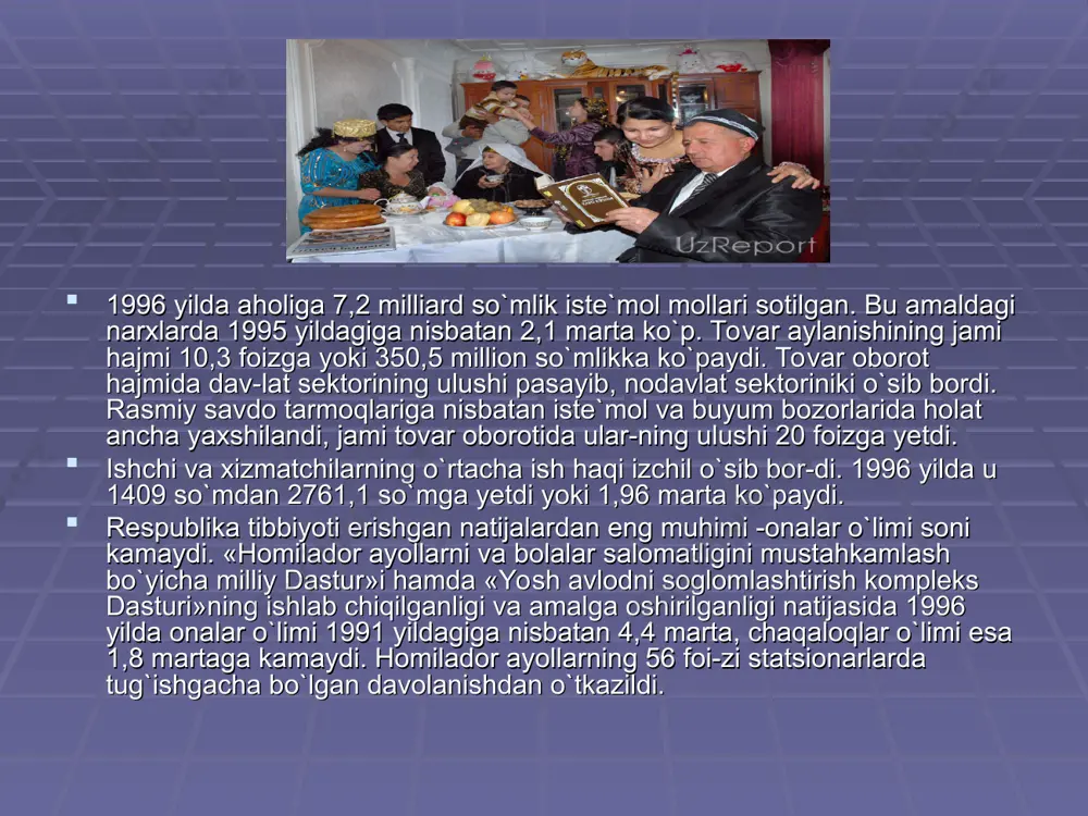 rolbo`yi muammolari to`g`risi-dagi tashabbuslari yerlik xalqlar tomonidan ham qo`llab-quv-vatlanmoqda. amudaryo bo`yidagi mehnatkashlar ekologik vazi-yatning yaxshilanishiga, xalqaro forumlarda orol dengizi mu-ammolarini hal qilishga doir qabul qshtingan qarorlar o`z samarasini berishiga qat`iy ishonch bildirmokdalar. belgi-langan chora-tadbirlarni tezda amalga oshirish natijasida qish-loq joylarida, sanoatda mehnat unumdorligi o`sayapti, ishlab chiqarish rivojlanyapti, aholining ish bilan bandligi oshmoqda. qoraqalpoq xalqi qadimiy va boy tarixga ega. uning mil-liy madaniyati, jozibali san`ati, mumtoz adabiyoti, qadriyat-lari, udum va an`analari olamga mashhurdir. mustaqillik tufayli qoraqalpoq xalqi juda ko`p qadri-yatlarini qayta tiklash imkoniyatiga ega bo`ldi. adolat va teng-lik, ozodlik va erk uchun kurashgan yernazar olako`z, ollayor do`stnazarov singari xalq qahramonlarining -- jasoratli, o`t yurakli qoraqalpoq farzandlarining orzu-armonlari amalga oshdi. milliy madaniyat va ma`naviyatning qaror topishiga, qora-qalpoq xalqining klassik shoirlari berdaq, ajiniyoz bobolar ijodiy meroslarining to`la tiklanishiga, aziz xotiralari-ning ulug`lanishiga yo`l ochib berdi. bugungi kunda ibroyim yusupov, to`lepbergen qaipberge-nov, tilovbergen jumamuratov kabi qoraqalpoq yozuvchi va sho-irlarining asarlari xalqparimiz ma`naviy xazinasidan mu-nosib joy …