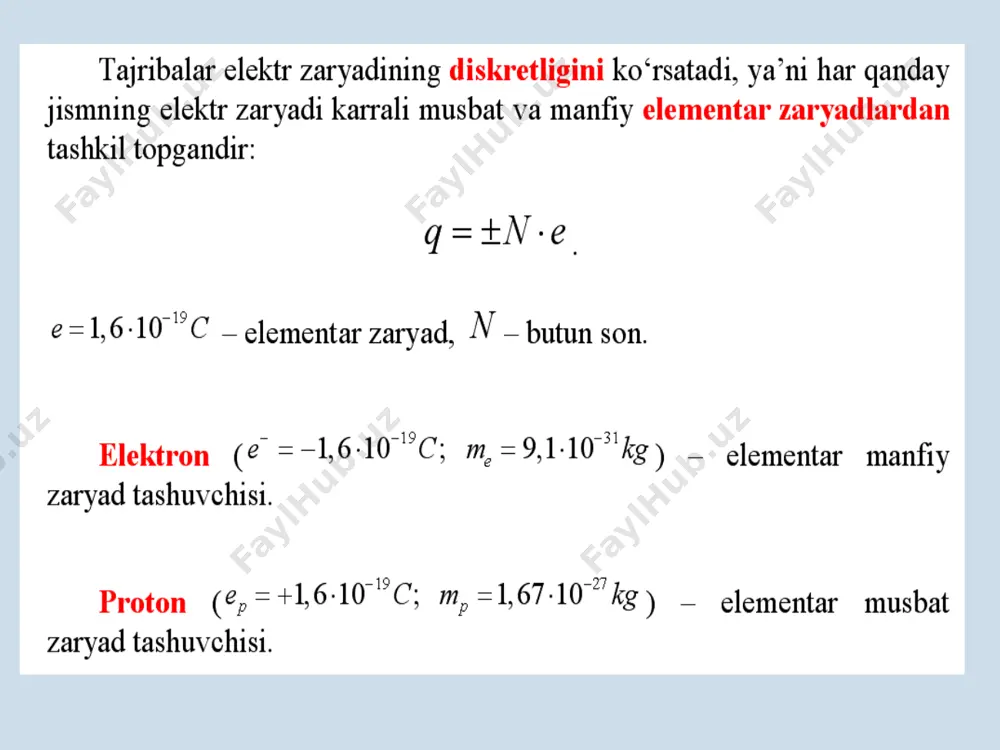 ,6·106 j. tokning bajargan ishi tokning quvvati 30 integral ko’rinishda zanjirning bir qismida doimo ekektr toki ta’sirida ajraladigan issiqlik miqdori tok kuchining kvadratini tok o’tish vaqtiga va zanjirning va zanjirning shu qismi elektr qarshiligiga ko’paytmasiga tengdir. joul-lents qonuni 31 metallarda elektr toki elektronlar ozaro tasirlashmay, kristal panjaradagi ionlar bilan ta’sirlashidi. har bir to’qnashuvdaelektron o’z kinetik energiyasini uzatadi. suyuqliklarda elektr toki suyuqliklar ham qattiq jisimlar kabi, dielektrik lar, yarim o’tkazgichlar va otkazgichlar bo’la- di.distillangan suv dielektriklar jumlasiga kiradi. selen, sulfidlar aralashmasi yarim o’tkazgichlar hisoblanadi. elektr tokini o’tkazadigan suyuqliklar elektrolitlar deb ataladi. elektrolitlarga tuz, kislota va ishqorlarning suvdagi eritmasi kiradi. modda eriganda erituvchi tasirida molekulalarning ionlarga ajralish jarayoni elektrolitik dissotsiya deyiladi. elektrolit orqali tok o’tganda elektrolitning elektrodlarda tarkibiy qismlarga ajralish jarayoni elektoliz deb ataladi. ionlashgan gaz orqali elektr tokining o’tishi gaz razryadi deb ataladi. tashqi ionizatorlar ta’sirida mavjud bo’luvchi gaz razryadi nomustaqil gaz razryadi deb ataladi. tashqi ionizatorlar ta’siri tugagandan so’ng davom …