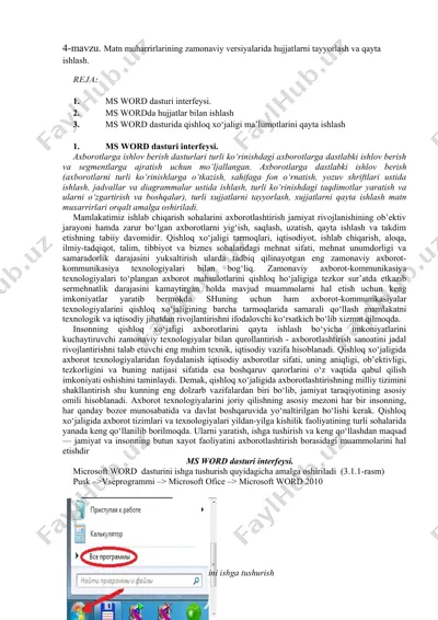 ms word dasturining interfeysi va hujjatlarni ishlash — DOCX