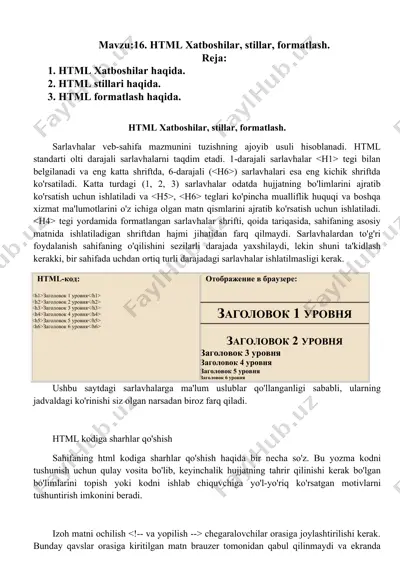 html xatboshilar, stillar, formatlash — DOC