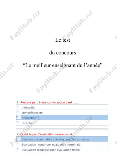 le test du concours “le meilleur enseignant de l’année” — DOC