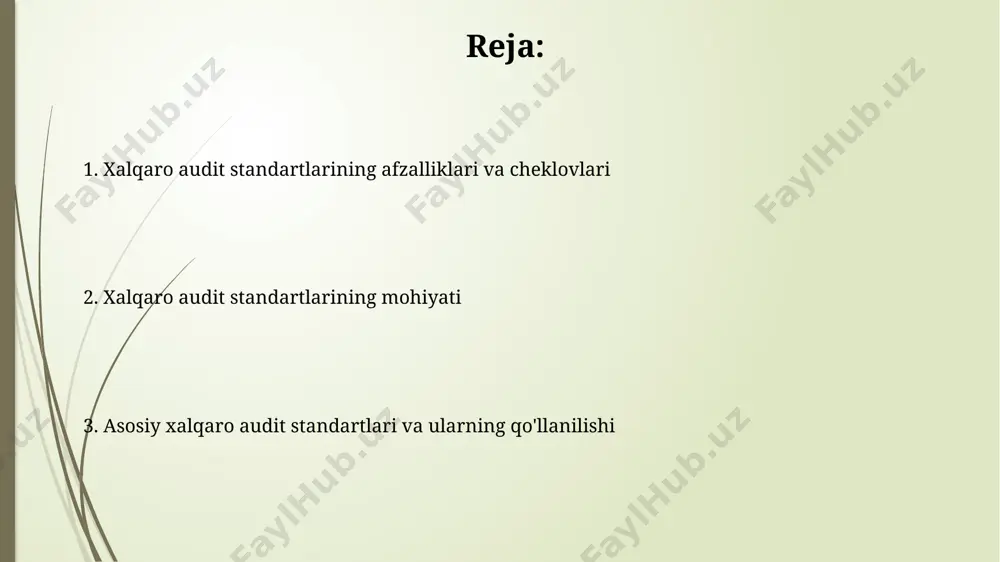 tibga solinadi. xalqaro audit standartlari (xas) 100-800 raqamli seriyada nashr etilgan bo'lib, auditorlarga moliyaviy hisobotlarni tekshirishda yordam beradi va sifatli audit o'tkazishga yo'naltirilgan. sampling va analitik tekshiruvlar namunaviy tekshiruv, odatda, operatsiyalarning 30 foizini tekshirishni o'z ichiga oladi, analitik tekshiruv esa, moliyaviy hisobotdagi muhim nisbatlarning kamida 5-7 tasini tahlil qiladi. namunaviy tekshiruvda 100% tekshiruv o'rniga, auditor faqat elementlarning bir qismini tekshiradi. bu vaqt va resurslarni tejaydi, ammo 5% xato xavfi saqlanib qoladi. audit dalillari audit dalillari auditorlik dalillari audit xulosasini asoslash uchun zarur bo'lgan ma'lumotdir. isa 500 standarti auditorlik dalillarini etarli va mos bo'lishini talab qiladi, bu sifat va miqdorga bog'liq. etik talablar va mustaqillik audit firmasi ichida tegishli sifat nazorati mexanizmlari bo'lishi muhim. xususan, xal 220 da 1 dan ortiq audit hamkorlari va xodimlari mas'uliyati aniq belgilangan. auditor mustaqilligi kamida 2 ta jihatni o'z ichiga oladi: haqiqiy mustaqillik va ko'rinadigan mustaqillik. bular ifacning kodeksining a bo'limida belgilangan, ayniqsa 290 va …