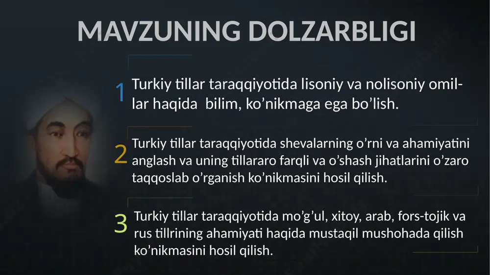 atilgan manbalarda, og'zaki ijod namunalarida, dialektlarda o'z ifodasini topgan. yozma manbalar muayyan davr tilini imkon qadar to'liq aks ettiradi. shu bilan bir qatorda, til hodisalarining keyingi holati, lingvistik jarayonlarni ifodalashda. leksema semantikasidagi o‘zgarishlarni, chunonchi, semantik torayish, ma’no kengayishi hodisalarini tahlil qilishda dialektlarning alohida o'rni bor. bu jihatdan qadimgi turkiy til xususiyatlari, leksik birliklarning dialektlarda saqlanib qolishi va hozirgi o'zbek tili davriga qadar yetib kelishi- da shevalarning ahamiyatini ta’kidlash joiz. ta’kidlanganidek, sheva va lahjalar adabiy til taraqqiyotida nafaqat ichki omil sifatida, balki qadimgi xususiyatlarni aks ettiruvchi manba sifatida ham ahamiyatlidir. 8 dialektlarning qadimgi turkiy til davriga xos xususiyatlarni o'rganish, leksemalar semantikasidagi jarayonlarni tahlil qilishdagi ahamiyati quyidagilarda ko‘rinadi: 1. dialektlarda hozirgi adabiy tilda ishlatilmaydigan leksik birliklar qo‘llanadi. jumladan, o‘zbek tili dialektlarida qadimgi turkiy til davriga xos puypa- “ezg'ilamoq”, den- “aylanmoq”, janash- “yaqinlashmoq”, buldira "tinmoq”, “jimirlamo” so'zlari saqlanib qolgan. hozirgi o'zbek shevalarida umumturkiy so'zlarning aksariyat qismi ishlatiladi: аng (iqon) “ov, alaxan (janubiy tojikiston) …