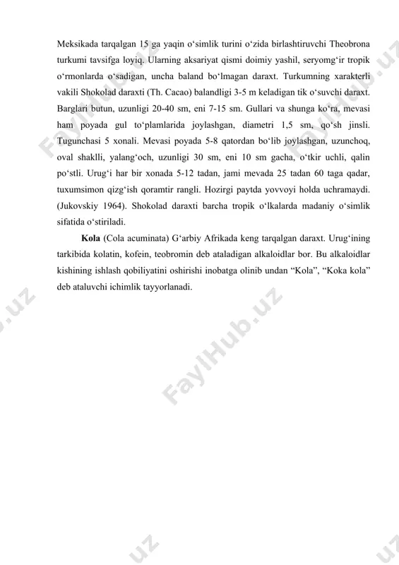 rigin v. a., jongurazov f. x. botanika. toshkent, “o‘qituvchi”, 1977. 2. kursanov a. va boshqalar. botanika. toshkent o‘rta va oliy maktab davlat nashriyoti. 1963. 3. mustafayev s. m. botanika. toshkent, “o‘zbekiston”, 2002. 4. sahobiddinov s. s. o‘simliklar sistematikasi. toshkent, “o‘qituvchi”, 1976. 5. xudoyqulov s. m., nazarenko l. n. o‘simliklar sistematikasidan amaliy mashg‘ulot. “o‘qituvchi”, toshkent, 1984. 6. zokirov k. z., jamolxonov x. a. botanikadan ruscha-o‘zbekcha ensiklopedik lug‘at. i tom. “o‘qituvchi” toshkent, 1973. 7. жизнь растений. i-vi т. м. “просвещение”, 1976-1986. 8. комарницкий н. а., кудряшов л. в., уранов а. а. ботаника: систематика растений. “просвещение”, м., 1975. 20-rasm. g‘o‘za (gossypium hirsutum): 1 – gulli shoxi; 2 – guli; 3 – gulining diagrammasi; 4 – ochil-magan ko‘sagi; 5 – ochilmagan ko‘sagining ko‘ndalang kesimi; 6 – ochilgan ko‘sagi; 7 – tolali chigiti; 8 – chigitining kesimi.� � 6� � 5� � 7� � 8� � 1� � 4� � 3� � 2� � 21-rasm. …