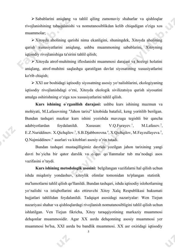 tashkil etishda, yosh avlodning ongida haqqoniy tariximiz haqida tasavvur uyg'otishda, tarix fani to'garaklari faoliyatida shuningdek oliy ta'lim tizimida tarix fanini o'qitish metodikasi, ilg'or metodlarni qo'llash kabi mashg'ulotlarda foydalanish mumkin. kurs ishining tuzulishi: xitoy xalq respublikasining 1980-2020 yillardagi iqtisodiy rivojlanishi. “xitoy sotsializmi” mavzusidagi ushbu kurs ishi, kirish qismi, asosiy qismdagi 2 bob va 5 paragraf, xulosa, foydalanilgan adabiyotlar va ilovalar ro'yxatidan iborat. i bob. xx asrning ikkinchi yarmida xitoy xalq respublikasi hayotidagi iqtisodiy o`zgarishlar 1.1. den syaopinning iqtisodiy islohotlari va ''ochiq eshiklar'' siyosati xitoyda ikkinchi jahon urushidan keyingi iqtisodiy-siyosiy jarayonlar juda murakkab kechgan edi. bu davrda qoloq davlat hisoblangan xitoyda siyosiy kuchlar muvozanati ancha izdan chiqqan, g`alayonlar va qarama-qarshiliklar avjiga chiqqan edi. shunday sharoitda mao szedun boshliq kommunistik kuchlar hokimiyatga keldilar va aholisi eng ko`p bo`lgan mamlakatda adolatli va farovon jamiyat qurish uchun sotsialistik davlat qurish ishini amalga oshirdilar. lekin, hokimiyat egallangach islohotlar rejali va ma`muriy buyruqbozlik asosida olib borildi. xuddi …