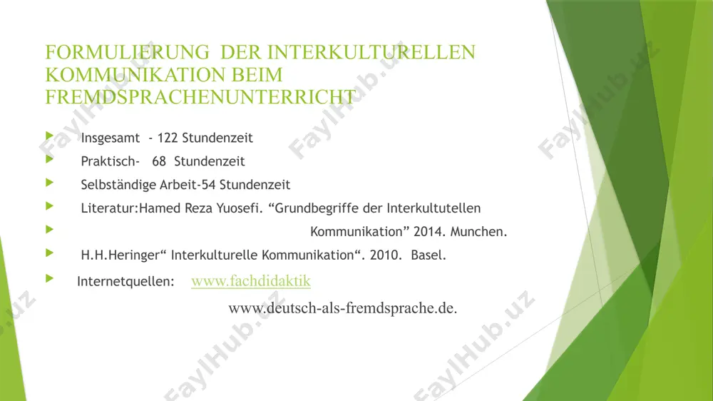 enden zu sprachvdialekt -die zukunft der gelernten fremdsprache meinungen verschiedener gelehrter über kultur empfohlene selbstständige arbeit und projektarbeit "nationale symbole" (posterförmige präsentation) staatliche einrichtung der untersuchten fremdsprachigen länder (wissenswettbewerb) . "10 regeln einer gesunden ernährung" (leitfaden) "kulinarisches buch" (ein buch, das bilder von gerichten und den zubereitungsprozess widerspiegelt) "willkommen in usbekistan" (buch für touristen) "bafa-bafa "(rollenspiel) empfohlene selbstständige arbeit und projektarbeit "interviews" (fragebogenbasierte aussage) "business etikett" (leitfaden für unternehmer) "unser planet" (konferenz zu den problemen des umweltschutzes) "verschmutzung der umwelt" (posterförmige präsentation) "scheidung" (ein kleines drama, das die gründe für die scheidung widerspiegelt) “wie kann man sympathie in verschiedenen ländern verstehen?”(bildpräsentation) empfohlene selbstständige arbeit und projektarbeit verhalten und gesten (posterförmige darstellung) das problem, fremde kultur zu verstehen (ein leitfaden für studenten, die in einem fremden land studiert haben) "internet nach 10 jahren„ "unsere zeitung" (gruppenzeitung) "plastische chirurgie" (wissenschaftliche konferenz) "genveränderte produkte" (wissenschaftliche konferenz) universität meiner träume" (bildungsmesse) empfohlene selbstständige arbeit …