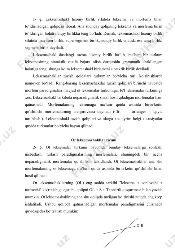 . 2. jismiy (konkret) va fikriy (abstrakt) otlar: daraxt­, mikrofon­; jahl­, ozodlik­ kabi. jismiy otlar anglatadigan predmetni odatda ko‘z bilan ko‘rib, qo‘l bilan ushlab bo‘ladi; fikriy otlar anglatadigan predmet tasavvur qilinadi. 3. yakka otlar va noyakka otlar: qaldirg‘och­, xizmatchi­; ko‘z­, etik­ kabi. noyakka otlar o‘z navbatida quyidagi ma'no turlariga ajratiladi: 1) yakka-qo‘sh predmetni anglatadigan otlar: quloq­, qo‘l­ kabi. bunday ot yakka predmetni ham, qo‘sh predmetni ham anglatish uchun ishlatiladi; muhim belgisi - qo‘sh predmetni anglatishi; 2) yakka-ko‘p predmetni anglatadigan otlar: soch­, kiprik­ kabi. bunday otlar yakka predmetni ham, ko‘p predmetni ham anglatadi; muhim belgisi – ko‘p predmetni anglatishi; 3) predmetni to‘da sifatida anglatadigan otlar: o‘rmon­, olomon­ kabi. bunday ot doim bir qancha predmetni yaxlit to‘da sifatida anglatadi. 4. sanaladigan predmetlarning oti va sanalmaydigan predmetlarning oti deb ajratiladi. тurdosh otlarning asosiy qismini sanaladigan predmet otlari tashkil qiladi; sanalmaydigan predmetni anglatadigan otlar oz bo‘lib, asosan modda nomlariga to‘g‘ri keladi; qum­, muz­, tutun­ …
