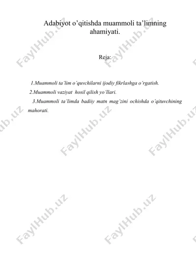 adabiyot o’qitishda muammoli ta’limning ahamiyati — DOC