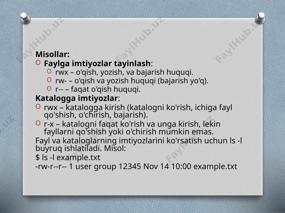 linux daimtiyozlar turlari va fayl va katalog boshqarish tartibi - Page 5