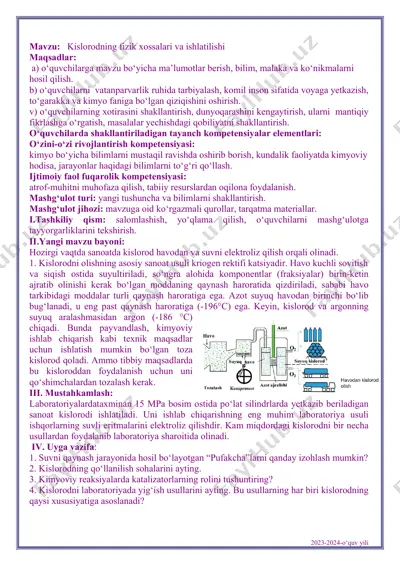 kislorodning fizik xossalari va ishlatilishi — PDF
