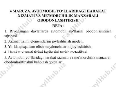 avtomobilyo‘llaridagi harakat xizmati va me’morchilik manzarali obodonlashtirish — PPTX