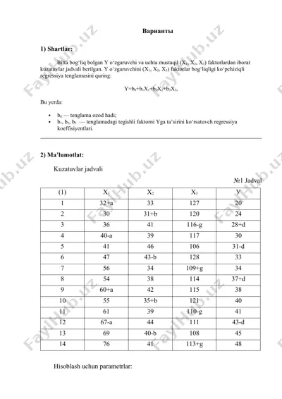 regressiya modeli yechimi — DOCX