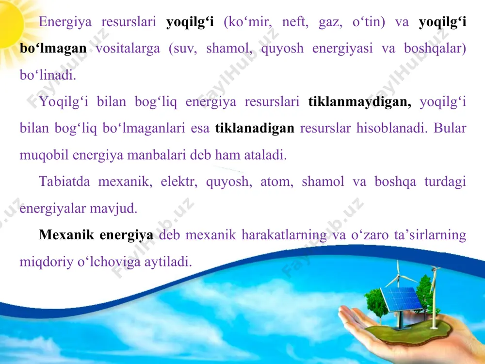 energiya turlari (mexanik, elektr, quyosh va atom energiyasi) 5-sinf - Page 3