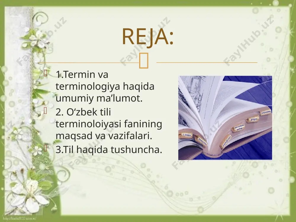 qning milliy madaniyati va o‘ziga xosligini ifoda etuvchi vosita bo‘lmish o‘zbek tili”1 da mavjud bo‘lgan so‘z va iboralarni, atamalar va leksik boyliklarni o‘rganish hamda insoniy meros sifatida ilmiy tahlilini olib borish bugungi kunda eng dolzarb masalalardan biridir. a.a.potebnya “keyingi ma’no” deb atagan va “u tilshunoslikning o‘rganish ob`ektiga kirmaydi, uni boshqa fanlar o‘rganadi”2 deb ko‘rsatilgan terminologik leksika uzoq davrlargacha alohida nominativ birlik, atama sifatida tilshunoslikda tadqiq qilinmadi. tilshunoslik fani rivojlanib, o‘z tadqiqot doirasini kengaytirgan sayin terminlarni o‘rganish uning eng muhim va tarkibiy qismlaridan biriga aylandi. hozirgi davrda terminlarni o‘rganish tilshunoslikning alohida sohasini – terminologiyani shakllantirdi.  ammo shuni ham aytish o‘rinliki, bu jarayonda ruscha va rus tili orqali kirib kelgan terminlarni o‘rinsiz, sun`iy ravishda yangi yasalmalar yoki arab va fors-tojikcha so‘zlar bilan almashtirish hollari ham kuzatiladi.  masalan, bankrot – sinish, buxgalter – hisobchi, gazeta – ro‘znoma, deputat – noib (xalq noibi), jurnal – majalla (jarida, oybitik, oynoma), institut – oliygoh, …
