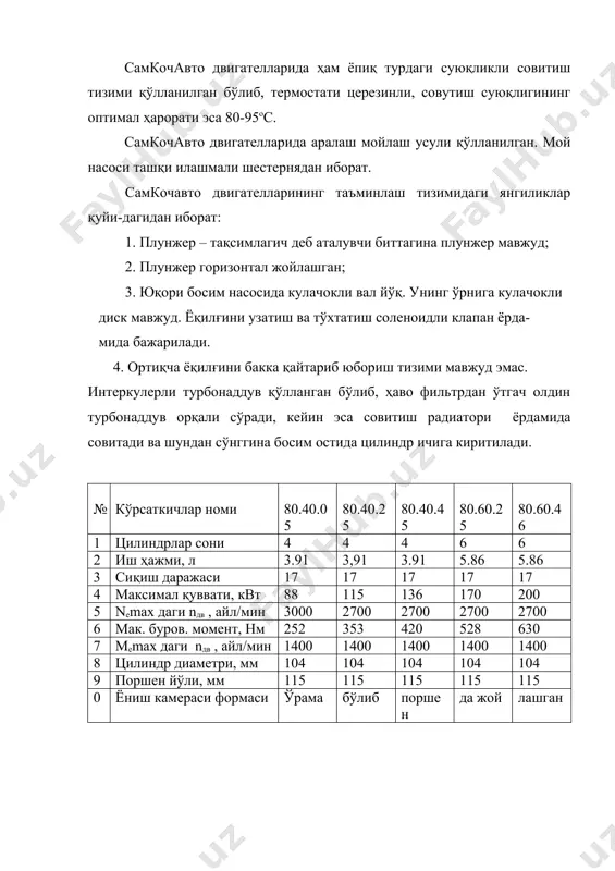 o'zdeuavto va samkochavto avtomobillari dvigatellarining xususiyatlari - Page 5