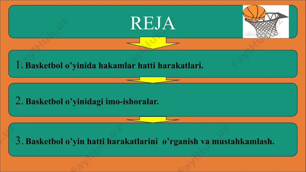 lgan 20. jarima to’plarisiz belgilangan shaxsiy fol barmoq yon chiziq tomonni ko’rsatadi 21. qoida buzuvchini belgilash uchun o’yinchi raqamini ko’rsatish hakamlarning imo-ishoralari 22. ushlab qolish bilakni siqib ushlash 23. to’psiz itarib yuborish yoki to’qnashish itarib yuborishni imo-ishora bilan ko’rsatish 24. qo’llar bilan noto’g‘ri o’ynash panja bilan bilakni urish hakamlarning imo-ishoralari 25. qurshab olish (hujumda va himoyada) ikkala qo’l bilan 25. qurshab olish (hujumda va himoyada) ikkala qo’l bilan 27. to’pli o’yinchining raqib bilan to’qnashishi (zo’ravonlik qilib o’tish) ochiq kaftga musht bilan urish image1.jpeg image2.png image3.png image4.png image5.png image6.png image7.png image8.png image9.png image10.png image11.png image12.png image13.png image14.png image15.png image16.png image17.png image18.png image19.png image20.png image21.png image22.png image23.png image24.png image25.png image26.png image27.png image28.png image29.png image30.png image31.png image32.png image33.png image34.png image35.png /docprops/thumbnail.jpeg