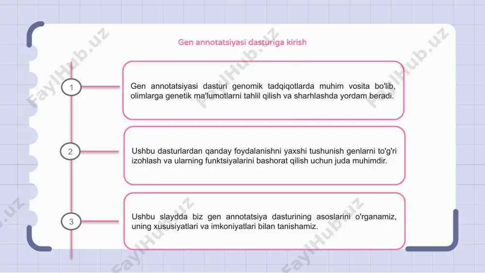 k ma'lumotlarni vizualizatsiya qilish, genlar ketma-ketligini izohlash va gen ifodalarini modellashtirish qobiliyati bilan tadqiqotchilar yangi tushunchalarni ochishlari va genomika sohasida yangi kashfiyotlar qilishlari mumkin. 1 2 3 gen izohlash vositalaridagi muammolarni bartaraf etish genlarni izohlash dasturi haqida gap ketganda, kuchli tanish bo'lish yuzaga kelishi mumkin bo'lgan muammolarni bartaraf etishda kalit hisoblanadi. asboblar va ularning funktsiyalarini tushunish muammolarni hal qilishda katta yordam beradi. genlarni izohlash dasturida o'z ko'nikmalaringiz va bilimlaringizni oshirib, siz oldingizga keladigan har qanday qiyinchiliklarni engish uchun yaxshi jihozlangan bo'lasiz. bu muammolarni samarali aniqlash va hal qilish imkoniyatini o'z ichiga oladi. genlarni izohlash vositalarining so'nggi ishlanmalaridan xabardor bo'lish muammolarni samarali hal qilishda ham juda muhimdir. yangi xususiyatlar va yaxshilanishlar haqida xabardor bo'lish muammolarni bartaraf etish jarayonini soddalashtirishga yordam beradi. gen annotatsiya dasturidan samarali foydalanish bo'yicha maslahatlar genlarni izohlash dasturidan foydalanganda, genlarni samarali izohlash uchun uning xususiyatlari va funktsiyalari bilan yaxshi tanish bo'lish juda muhimdir. gen annotatsiyasi dasturidan samarali foydalanish …