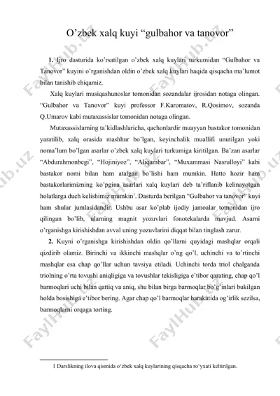 o’zbek xalq kuyi “gulbahor va tanovor” — DOCX