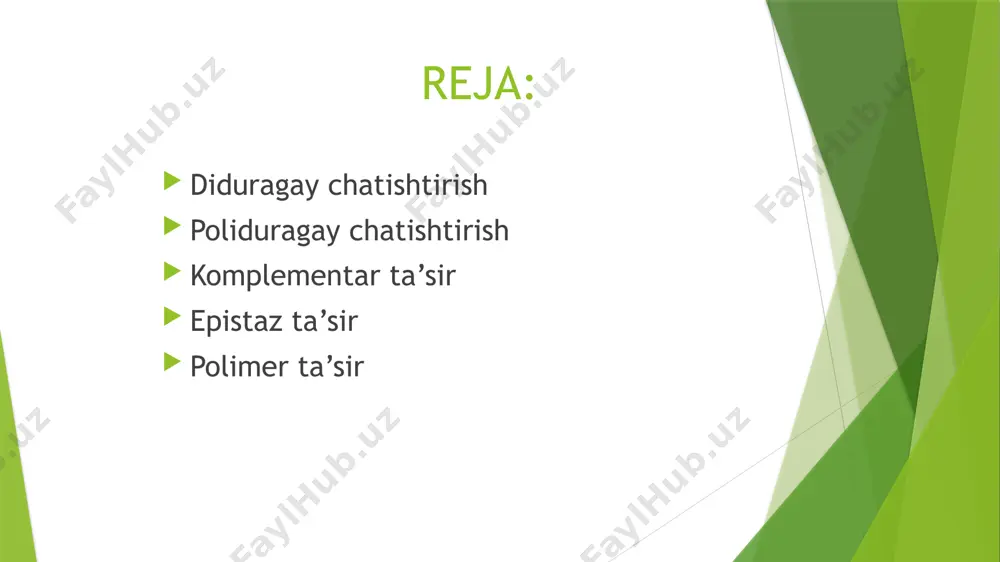 olasidan uzunasi bo’ylab joylashtiruvchi (b) genga bog’liq. shunga ko’ra sichqonlarning genotipi quyidagicha bo’ladi: qora (a_bb) 3ta, kulrang (a_b_) 9ta, oq(aab_ yoki aabb) 4ta bo’ladi. ko’rinib turibdiki bu chatishtirishda fenotipik nisbat 9:3:4 bo’ladi. sichqonlar juni rangining komplementar genlar ta'sirida yuzaga chiqishi. komplementar irsiylanish insonlarda odamlarda retinoblastoma va nefroblastomalarning paydo bo‘lishi ikkita noallel genning komplementar ta’siri bilan tushuntiriladi. normada eshitish qobiliyati ham ikkita noallel dominant gen ishtirokida yuzaga chiqadi. bu genlardan bittasi ichki quloqdagi chig'anoqning, ikkinchisi esa eshituv nervining normada rivojlanishini ta’minlab turadi. dominant genli gomozigotalar va geterozigotalar normada eshitish qobiliyatiga ega bo‘ladi. bitta yoki ikkala genlar bo’yicha retsetsiv gomozigotalar eshitish qobiliyatiga ega bo‘lmasdan kar bo’lib tug’iladi. sutemizuvchilarda virusga qarshi maxsus oqsil interferon ishlab chiqariladi. interferonning hosil bo‘lishi ikkita allel bo’lmagan genning komplementar ta'siriga bog’liq. bu genlarning biri 2-xromosomada bir esa 5-xromosomada joylashgan. voyaga yetgan kishilarning gemoglobinida har biri alohida gen bilan boshqariladigan to’rtta polipeptid zanjiri bo’ladi. demakki, gemoglobin molekulasining sintezida to’rtta …