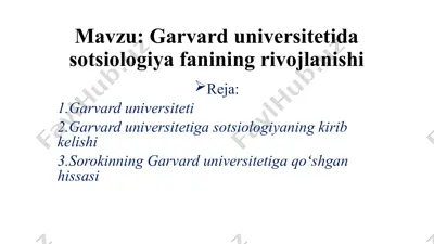garvard universitetida sotsiologiya fanining rivojlanishi — PPTX