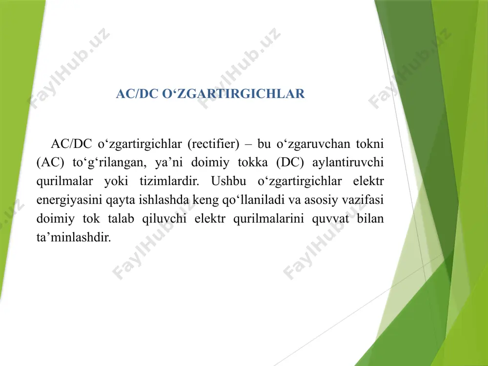 o‘zgartirgich sxemalari (ac/dc va dc/dc o‘zgartirgichlar). kuchlanish stabilizatorlari va ularning qo‘llanilishi - Page 4