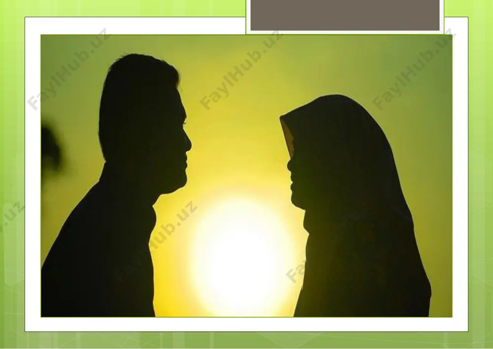niﻟِﻨَِﺴﺎﺋِِﮭْﻢْﻢِﺧﯿَﺎر «sizlarning eng yaxshilaringiz xotinlariga nisbatan yaxshilaringizdir». 2. ayolning eri zimmasidagi ikkinchi haqqi bu mahr haqqidir.bu ayolni ikrom qilish, unga yaxshilik qilish bobidandir. alloh taolo qur’oni karimda erlarniayollarining mazkur haqlariga rioya qilishga chaqirib:“ ْ َﺻُﺪﻗَﺎﺗِِﮭﱠﻦاﻟﻨﱠَﺴﺎءَوآﺗُﻮا ya’ni“xotinlariga mahrlarini hadya kabi (ya’ni chin”ﻧِْﺤﻠَﺔً ko‘ngildan) beringiz”(niso surasi: 4-oyat), deya amr etgan. 3. er xotinning ozorini ko‘tarishi, ug‘azablanganida va jahli chiqqanida muloyim bo‘lishi, uning xatolarini kechirishi kerak.bunday qilish rasululloh sollallohu alayhi vasallam sunnatlariga amal qilishdir. imom muslim rivoyat qilishlaricha, anas ibn molik roziyallohu anhu aytadilar: «rasullulohdan boshqa oilasiga mehribonroq biror kishini ko‘rmadim». 4. erkak ayolini qizg‘anishi, uning or-nomusini saqlashi kerak.oqibati buzuq bo‘ladigan har qanday holga beparvo bo‘lmasligi lozim. ammo yomon o‘y, o‘ta talabchanlik va gumonda haddan oshish durust emas. rasululloh sollallohu alayhi vasallam bundan qaytarganlar. imom muslim jobir roziyallohu anhudan shunday rivoyat qiladilar: «rasululloh erni oilasini xiyonatda gumon qilib kechqurun kelishdan qaytarganlar». 5. er xotinning o‘ziga alohida joy qilib berishi, unda erning yaqinlaridan hech …