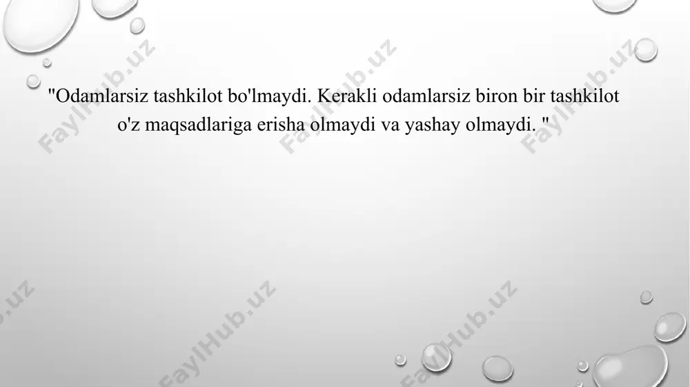tizimini joriy etishni taklif etdi, ya’ni normani bajargan ishchi har smenadagi ishi uchun 1,85 dollar (odatda 0,70 dollar) olishi mumkin edi. natijada kompaniyada mehnat unumdorligi deyarli 24 soatda keskin o’zgardi. ilmiy menejment maktabining boshqaruv nazariyasiga qo'shgan hissasi: ish jarayonini o'rganish va vazifani bajarish uchun eng yaxshi usullarni aniqlash uchun ilmiy tahlillardan foydalanish; vazifalarga eng mos ishchilarni tanlash va ularning malakasini oshirish; xodimlarni o'z vazifalarini samarali bajarish uchun zarur bo'lgan resurslar bilan ta'minlash; ishchilarni mehnat unumdorligini oshirish uchun teng rag'batlantirishning ahamiyati; rejalashtirish va tashkiliy faoliyatni ishning o'zidan ajratish. nazariyaning kamchiliklariga quyidagilar kiradi: mehnatning ijtimoiy jihatlari va xodimlarning o’sib boradigan ehtiyojlari hisobga olinmadi. ishchida teylor va uning izdoshlari faqat oddiy operatsiyalarni bajaruvchisi va maqsadga erishish vositasini ko'rishgan; menejerlar, odatda, ishchilarning kasb mahorati majmuasiga yetarli baho bermadilar hamda ularning g’oyalari va takliflarini inobatga olmadilar menejmentda boshqaruvning ma'muriy maktabi kontseptsiyasi 1920-1950 yillarda mashhur bo'ldi. maktab asoschisi a. fayol har qanday tashkilotning samaradorligini oshirishi mumkin …