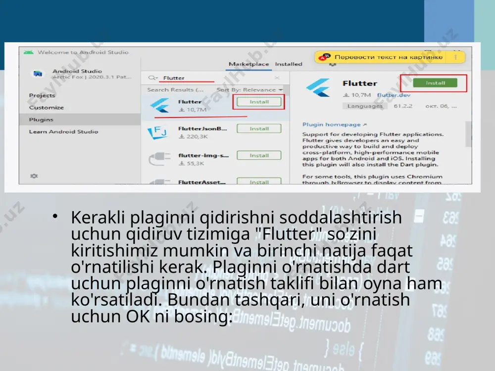 flutter android studio interfeysi ilk dasturni yozish va uni emulyatorda ishlatish komponentalar bilan tanishish - Page 5