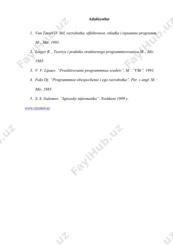 dastur vositasining tashki tavsifi. dasturlash usullari. strukturali, modulli ob`ektga yunaltirilan dasturlash - Page 4