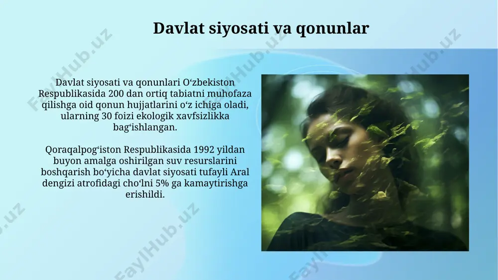 a’siriga uchradi, bu yerlarda 1700 dan ortiq inson halok bo'ldi va katta miqdordagi ekinlar yo'q qilindi. tabiiy resurslardan oqilona foydalanmaslik qora dengizdagi baliqchilikning ortiqcha ekspluatatsiyasi baliq populyatsiyasining 50% ga kamayishiga va baliqchilik sanoati uchun millionlab dollar zarar keltirishga olib keldi, bu esa mahalliy iqtisodiyotga salbiy ta'sir ko'rsatdi. tabiiy resurslardan oqilona foydalanmaslik orol dengizi havzasida suv resurslarining 75% ga kamayishiga, millionlab odamlarning hayotini buzishiga va mintaqaning ekologik muvozanatini jiddiy ravishda o'zgartirishga olib keldi. jamoatchilik ongi тошкент шаҳридаги 5 та йирик экологик лойиҳанинг муваффақияти, асосан, жамоатчилик онгининг юксалиши ва 100,000 дан ортиқ кўнгиллиларнинг иштироки билан боғлиқ. жамоатчилик онгининг таъсири натижасида, 2010 йилдан буён, қорақалпоғистондаги арал денгизининг қуриган қисмида 200 га яқин гектар ер яшиллантирилган. ta'lim va tarbiya samarqand kabi tarixiy shaharlarda “ta’lim va tarbiya” an’analari ming yillar davomida rivojlanib kelgan, bu yerda 30 dan ortiq madrasa faoliyat ko‘rsatgan va ko‘plab allomalar yetishib chiqqan. o‘zbekistonning “ta’lim va tarbiya” milliy dasturi, 21-asrning zamonaviy talablariga …