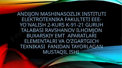 elektrotexnika fakulteti eee-yo`nalish — PPTX