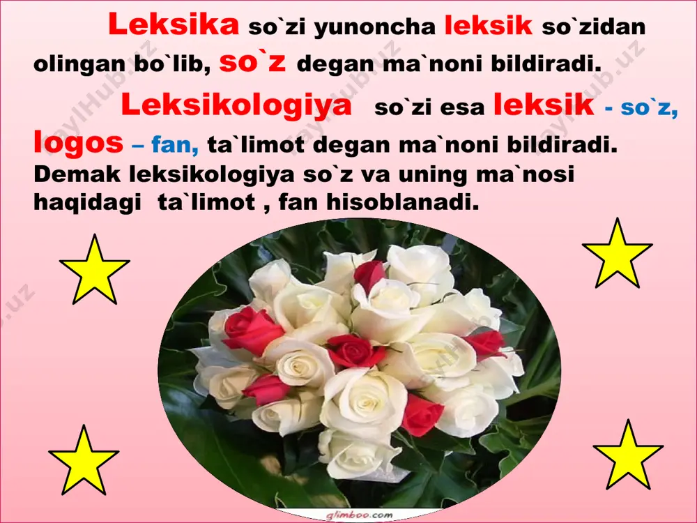 ishlar juda ko`p uchraydi: stolning oyog`i, arraning tishi, varrakning dumi,o`choq og`zi,ariqning labi,egarning qoshi,yog`ochning beli,maktabning biqini,(yonboshi), rubobning qorni, ko`chaning boshi kemaning tumshug`i va hokazo. belgi o`xshashligi –yengil eshik (o`z ma`no) –yengil tazim (ko`chma ma`no) issiq yuz, sovuq xabar,shirin so`z achchiq haqiqat,oq (qora)ko`ngil, bemaza gap, yorug` yuz, ochiq ko`ngil. harakat o`xshashligi –ipni uzmoq(o`z ma`no)-qarzni uzmoq (ko`chma mano). o`zbrk tilida harakat bildiruvchi deyarli har bir so`z ko`chma manoga egadir. metafora metonimiya (grekcha:qayta nomlash)-narsa belgi va harakatlar o`rtasidagi aloqadorlik asosida mano ko`chishidir. bunda: 1)auditoriya –xona; auditoriya kuldi – xona ichidagiodamlar;2) narsaning nomi shu narsaga asoslangan o`lchov birligi nomiga ko`chiriladi:qop-narsa=besh qop shakar oldi.3)o`lchov birligi nomi shu o`lchov birligi bilan bog`liq bo`lgan narsa nomiga ko`chiriladi: to`qson besh –o`lchov birligi=to`qson besh choy –choy navi; 4)muallifning nomi uning asarlariga ko`chiriladi: navoiyni ko`p mutolaa qilgan. metonimiya sinekdoxa (grekcha:birga anglash,nazarda tutish)-shaxs yoki predmet qismi nomini aytish bilan uning o`zini tushinish yoki o`zining nomini aytish bilan uning qismini tushunish asosida ma`no …